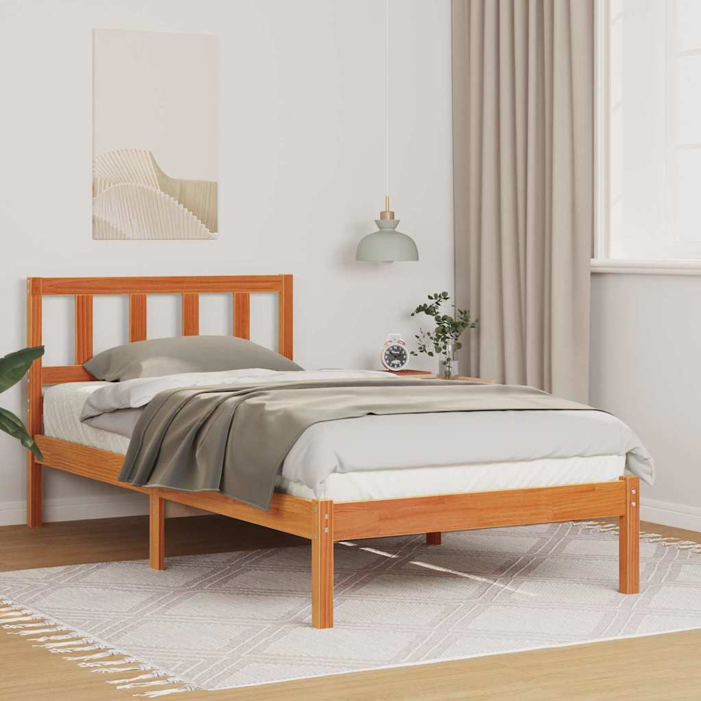 Bed Frame with Headboard Wax Brown 75 x 190 cm Solid Pine Wood