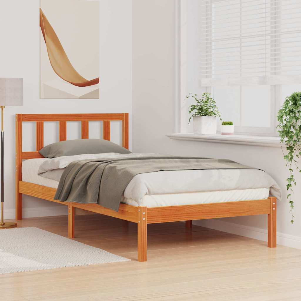 Bed Frame with Headboard Wax Brown 75 x 190 cm Solid Pine Wood