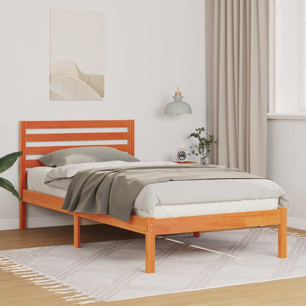 Bed Frame with Headboard Wax Brown 80 x 200 cm Solid Pine Wood