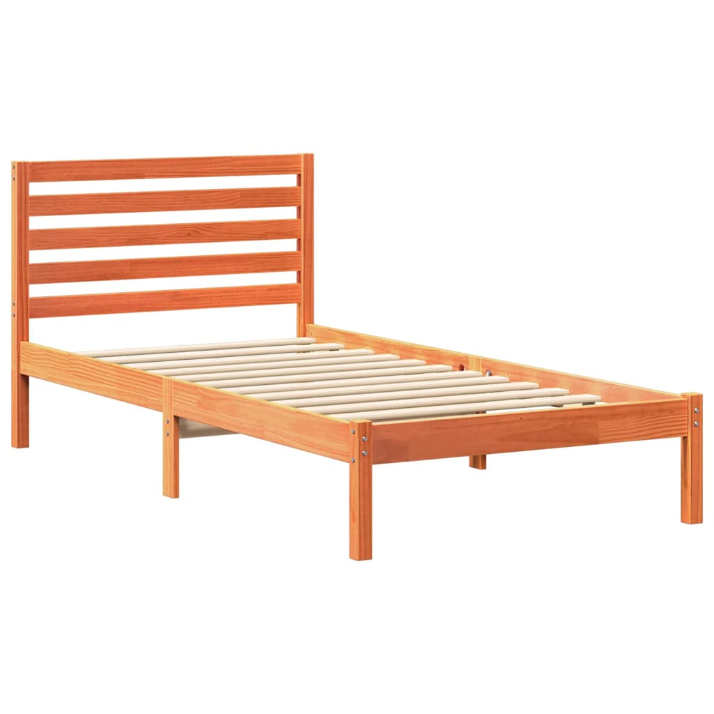 Bed Frame with Headboard Wax Brown 80 x 200 cm Solid Pine Wood