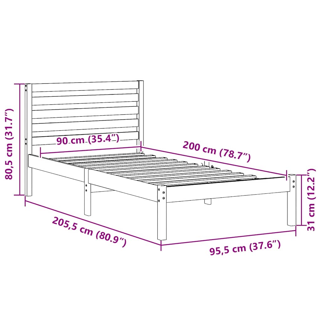 Bed Frame with Headboard Wax Brown 90 x 200 cm Solid Pine Wood