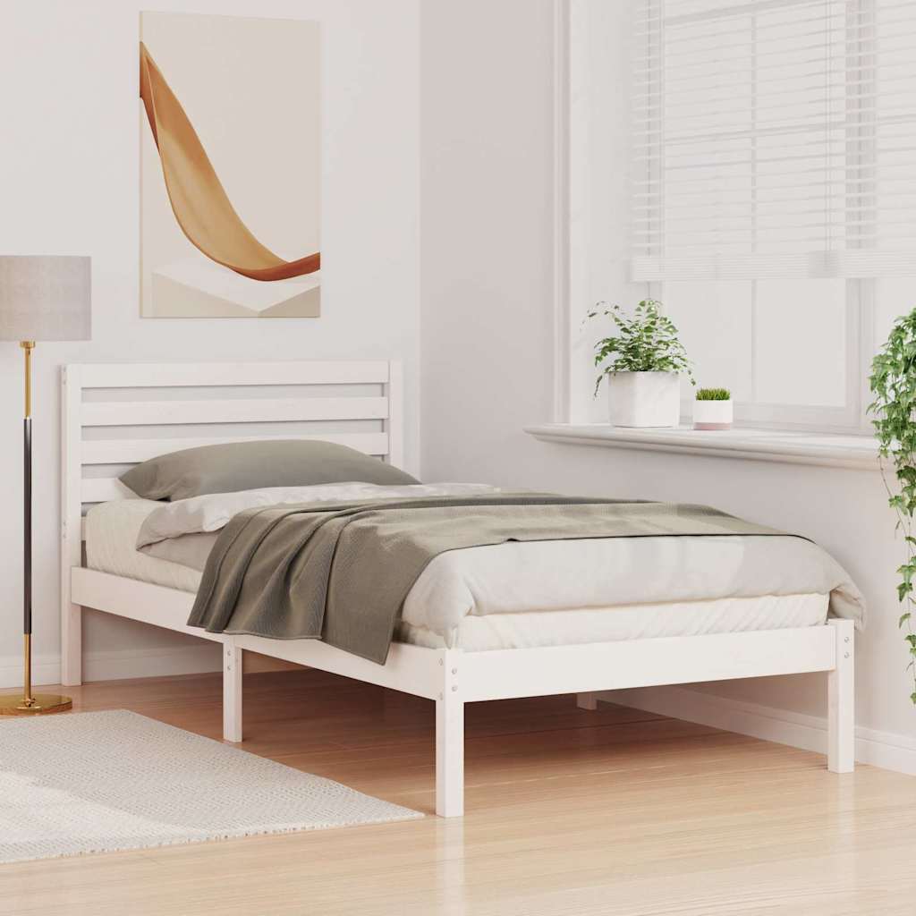 Bed Frame with Headboard White 100 x 200 cm Solid Pine Wood