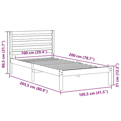 Bed Frame with Headboard White 100 x 200 cm Solid Pine Wood