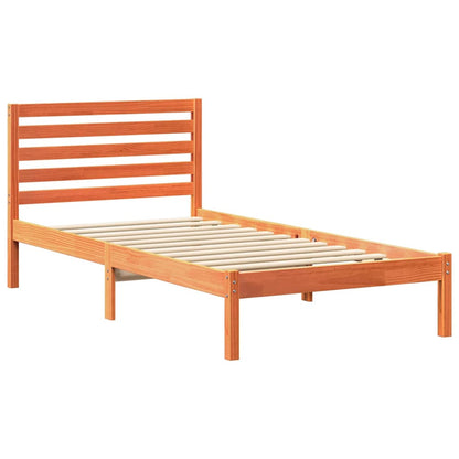 Bed Frame with Headboard Wax Brown 100 x 200 cm Solid Pine Wood