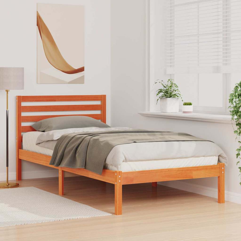 Bed Frame with Headboard Wax Brown 90 x 190 cm Solid Pine Wood