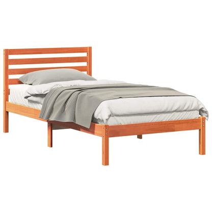 Bed Frame with Headboard Wax Brown 90 x 190 cm Solid Pine Wood