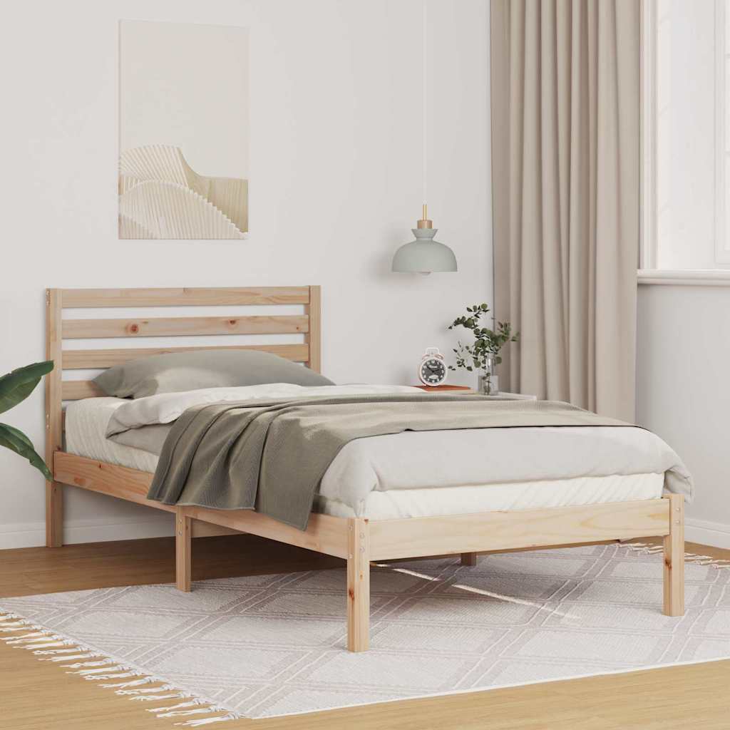 Bed Frame with Headboard Brown 75 x 190 cm Solid Pine Wood