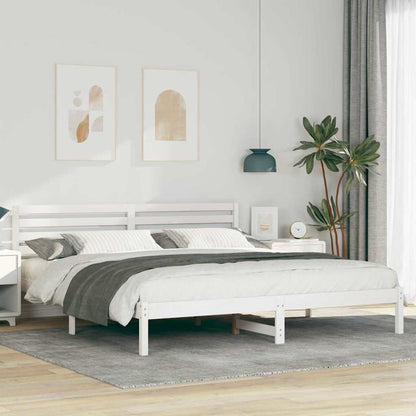 Bed Frame with Headboard White 200 x 200 cm Solid Pine Wood