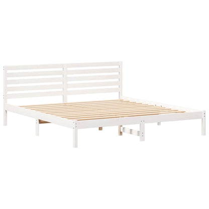 Bed Frame with Headboard White 200 x 200 cm Solid Pine Wood
