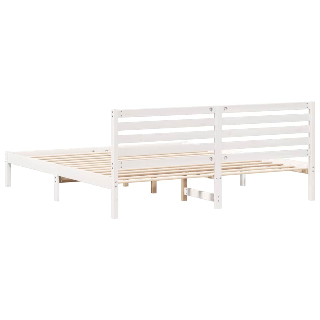 Bed Frame with Headboard White 200 x 200 cm Solid Pine Wood