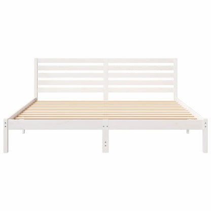 Bed Frame with Headboard White 200 x 200 cm Solid Pine Wood