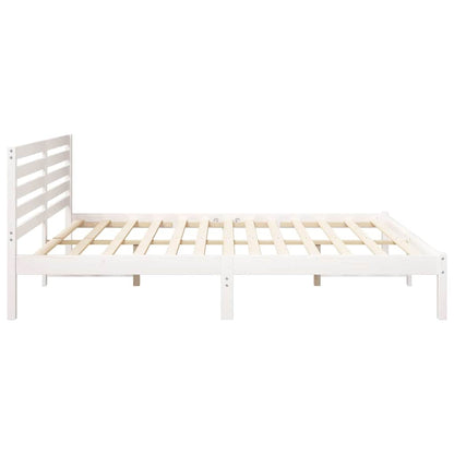 Bed Frame with Headboard White 200 x 200 cm Solid Pine Wood