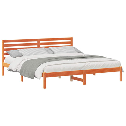 Bed Frame with Headboard Wax Brown 200 x 200 cm Solid Pine Wood