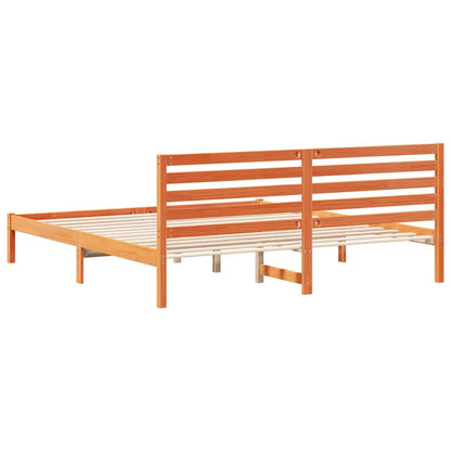 Bed Frame with Headboard Wax Brown 200 x 200 cm Solid Pine Wood