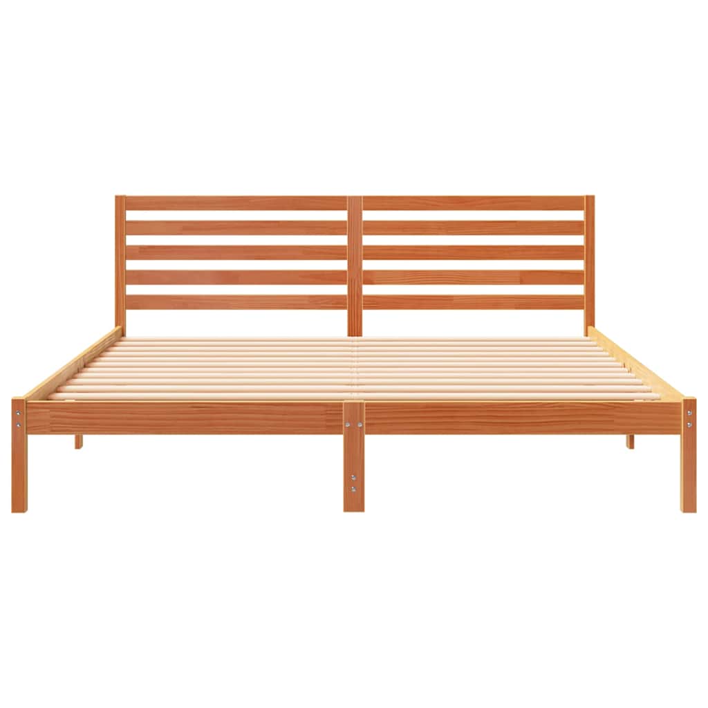 Bed Frame with Headboard Wax Brown 200 x 200 cm Solid Pine Wood