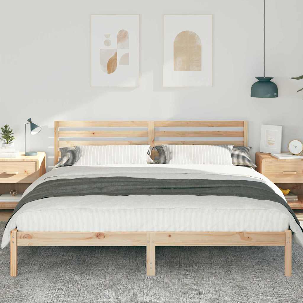 Bed Frame with Headboard Brown 180 x 200 cm Solid Pine Wood