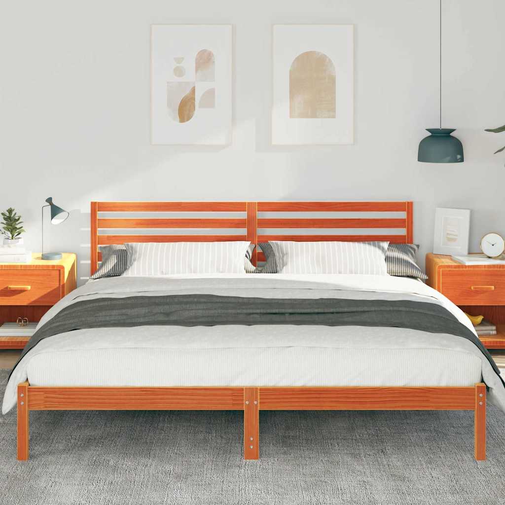 Bed Frame with Headboard Wax Brown 180 x 200 cm Solid Pine Wood