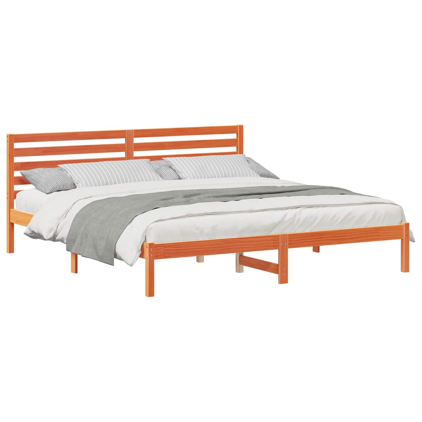 Bed Frame with Headboard Wax Brown 180 x 200 cm Solid Pine Wood