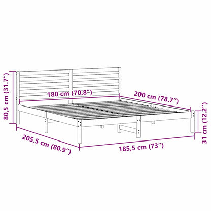 Bed Frame with Headboard Wax Brown 180 x 200 cm Solid Pine Wood