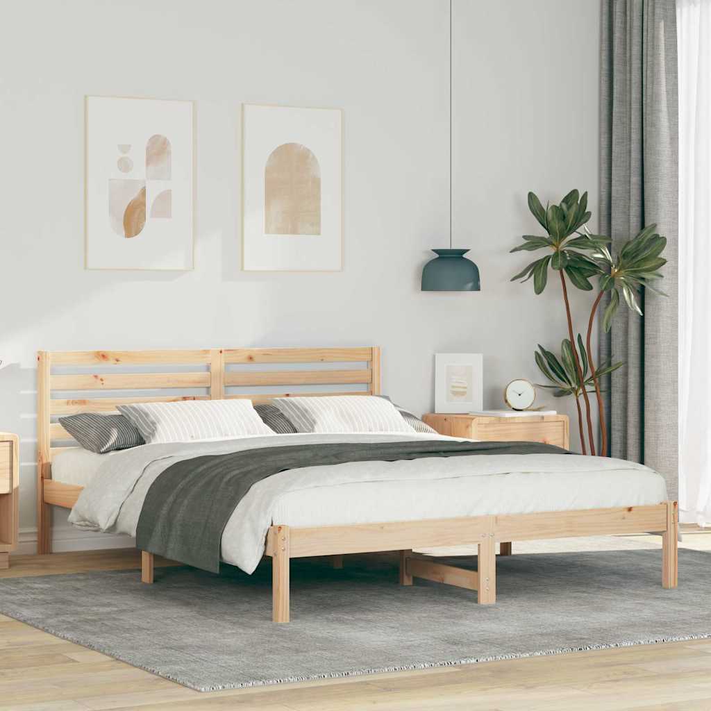 Bed Frame with Headboard Brown 160 x 200 cm Solid Pine Wood