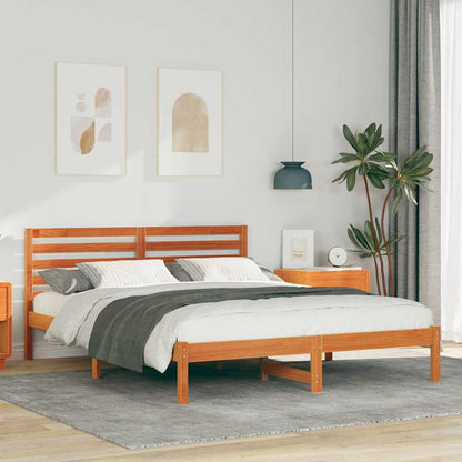 Bed Frame with Headboard Wax Brown 160 x 200 cm Solid Pine Wood