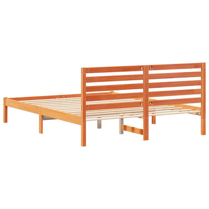 Bed Frame with Headboard Wax Brown 160 x 200 cm Solid Pine Wood