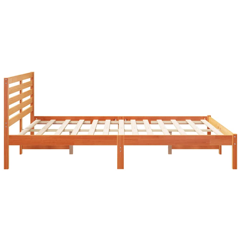 Bed Frame with Headboard Wax Brown 160 x 200 cm Solid Pine Wood