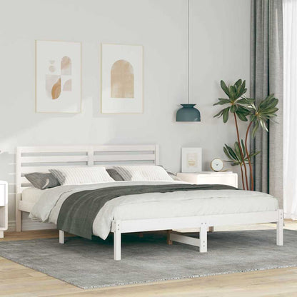 Bed Frame with Headboard White 150 x 200 cm Solid Pine Wood