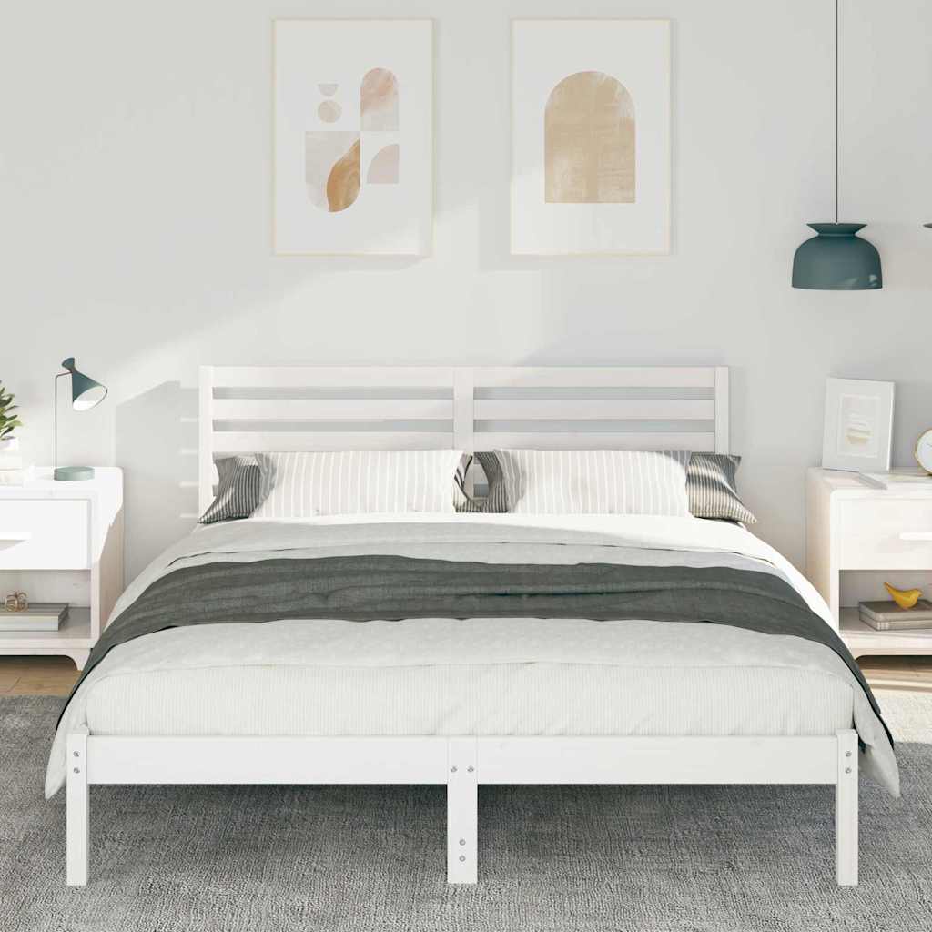 Bed Frame with Headboard White 150 x 200 cm Solid Pine Wood
