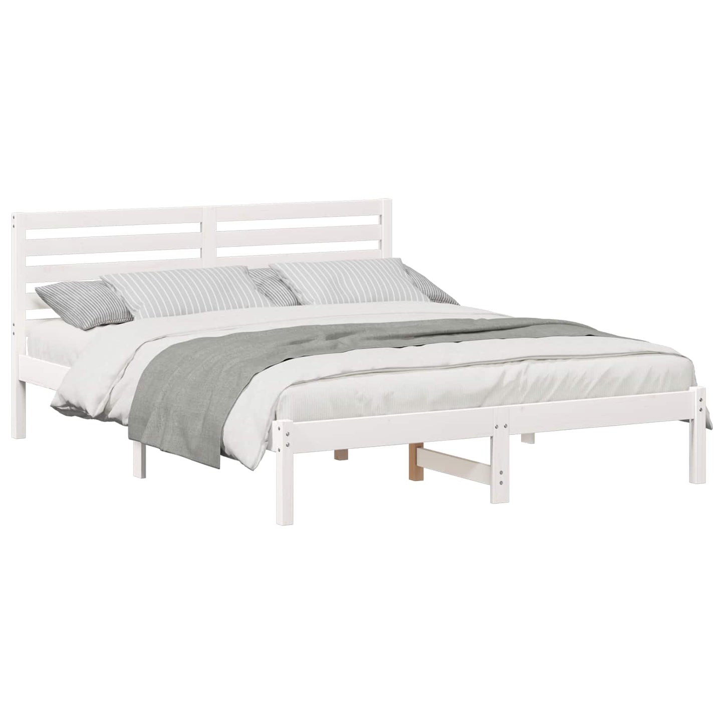 Bed Frame with Headboard White 150 x 200 cm Solid Pine Wood