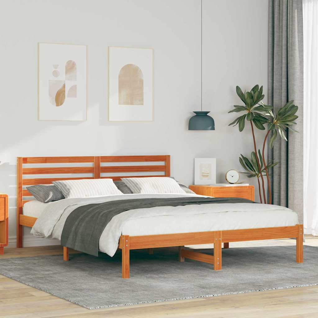 Bed Frame with Headboard Wax Brown 140 x 200 cm Solid Pine Wood
