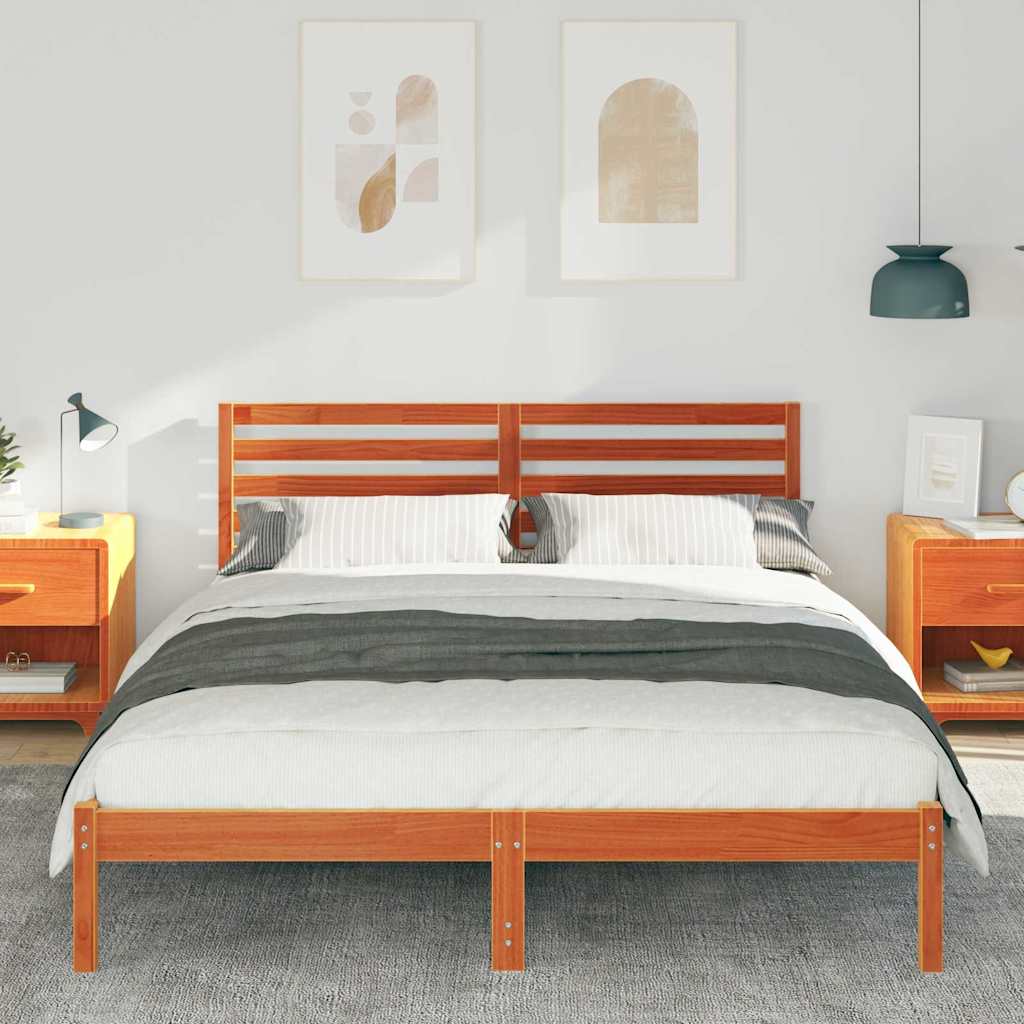 Bed Frame with Headboard Wax Brown 140 x 200 cm Solid Pine Wood