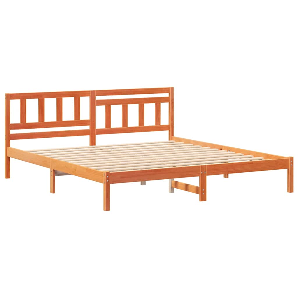 Bed Frame with Headboard Wax Brown 140 x 200 cm Solid Pine Wood