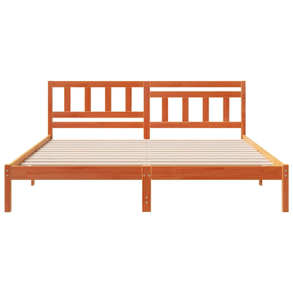 Bed Frame with Headboard Wax Brown 140 x 200 cm Solid Pine Wood