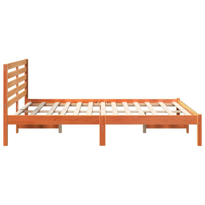 Bed Frame with Headboard Wax Brown 120 x 190 cm Solid Pine Wood