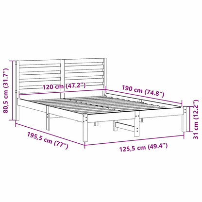 Bed Frame with Headboard Wax Brown 120 x 190 cm Solid Pine Wood