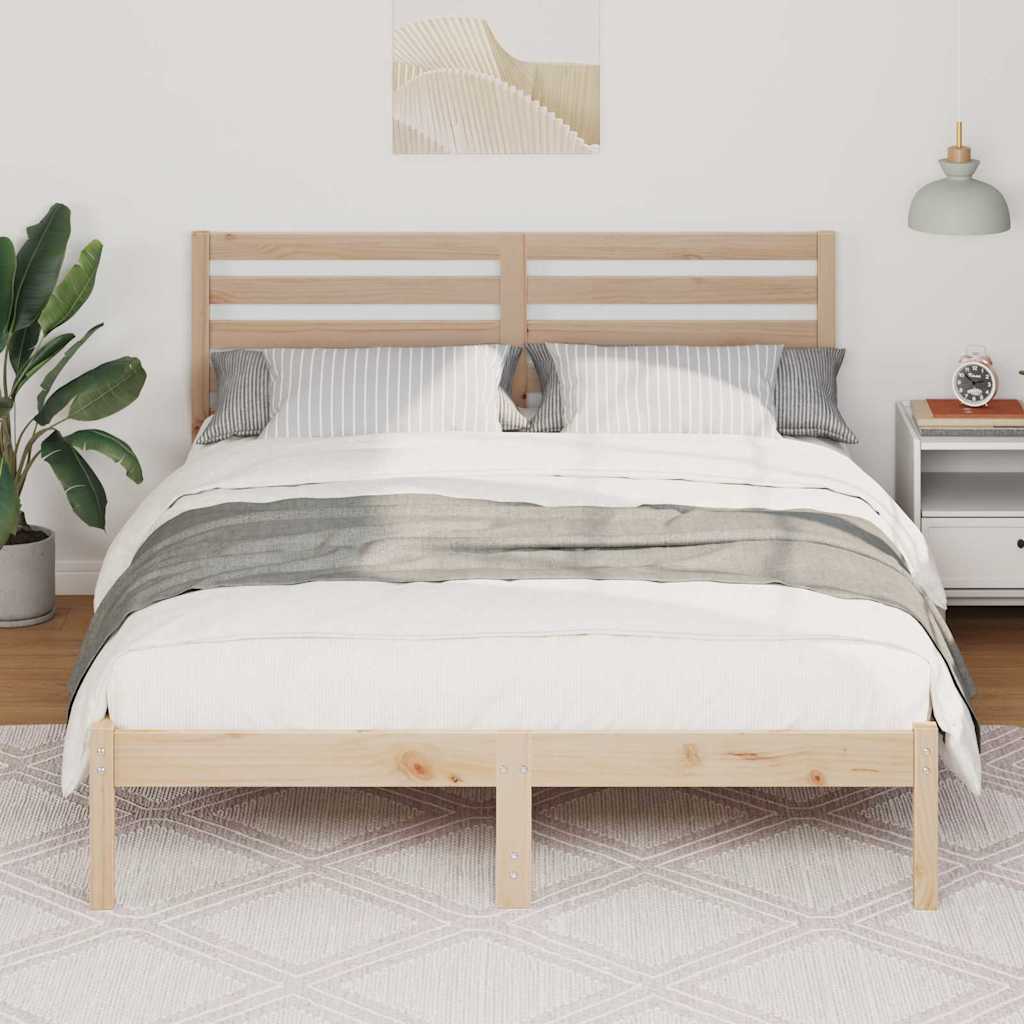 Bed Frame with Headboard Brown 140 x 190 cm Solid Pine Wood