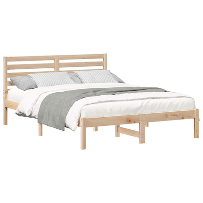 Bed Frame with Headboard Brown 140 x 190 cm Solid Pine Wood