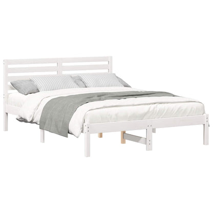 Bed Frame with Headboard White 140 x 190 cm Solid Pine Wood