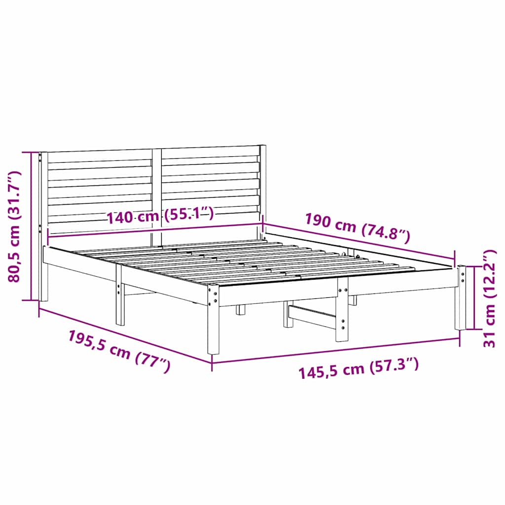 Bed Frame with Headboard White 140 x 190 cm Solid Pine Wood