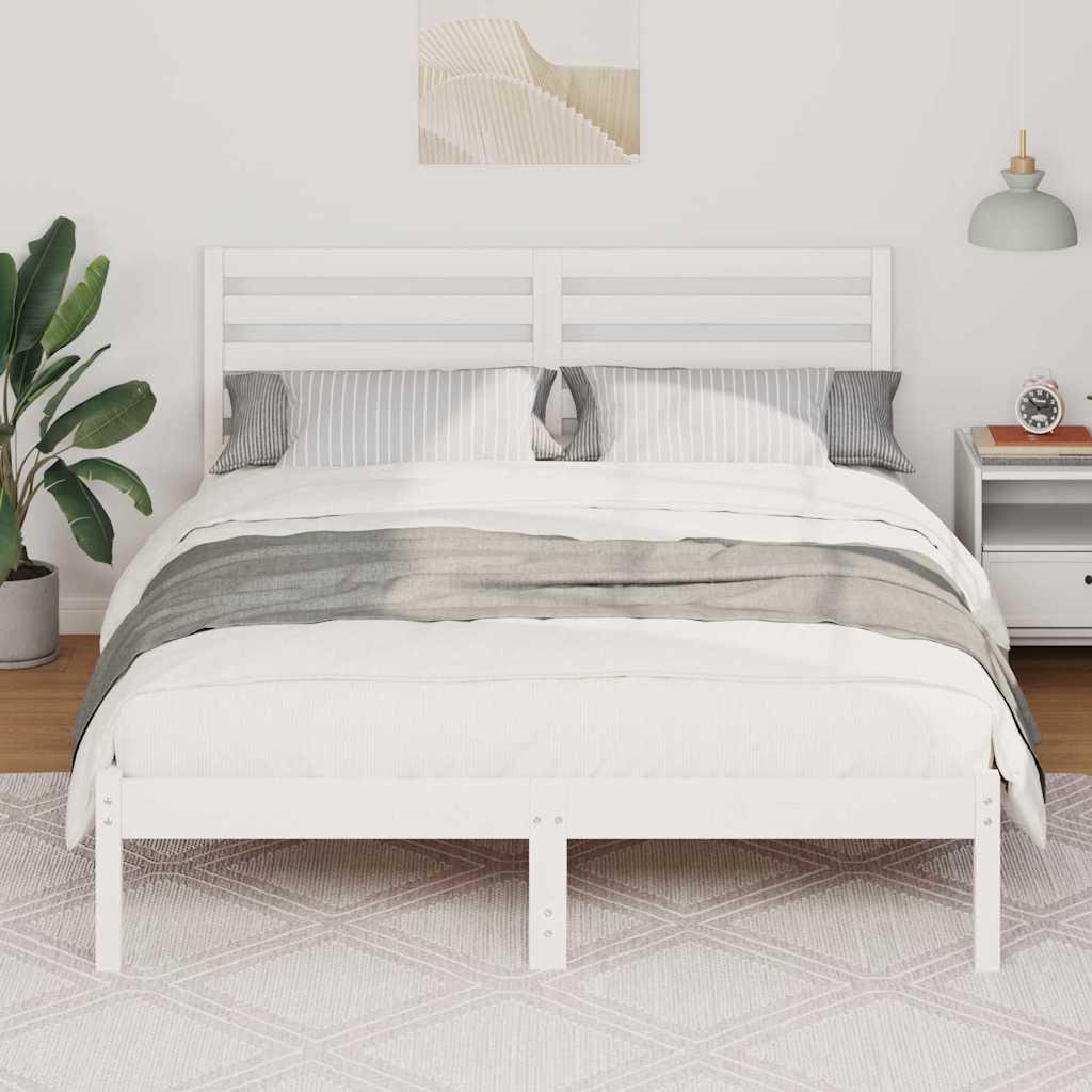 Bed Frame with Headboard White 135 x 190 cm Solid Pine Wood