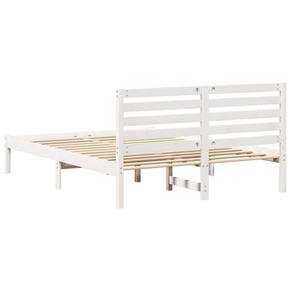 Bed Frame with Headboard White 135 x 190 cm Solid Pine Wood