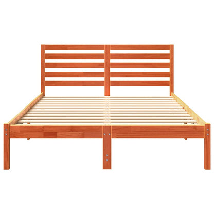 Bed Frame with Headboard Wax Brown 135 x 190 cm Solid Pine Wood