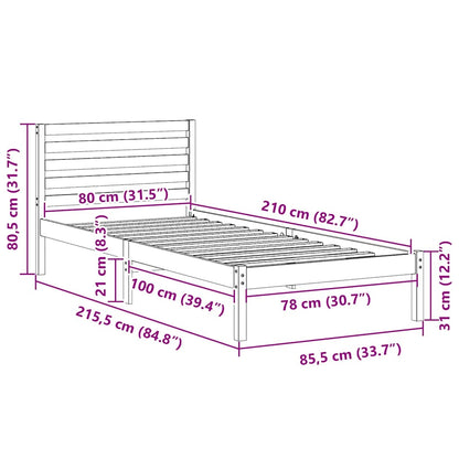 Bed Frame with Headboard Wax Brown 80 x 210 cm Solid Pine Wood