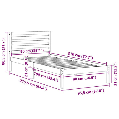 Bed Frame with Headboard Brown 90 x 210 cm Solid Pine Wood