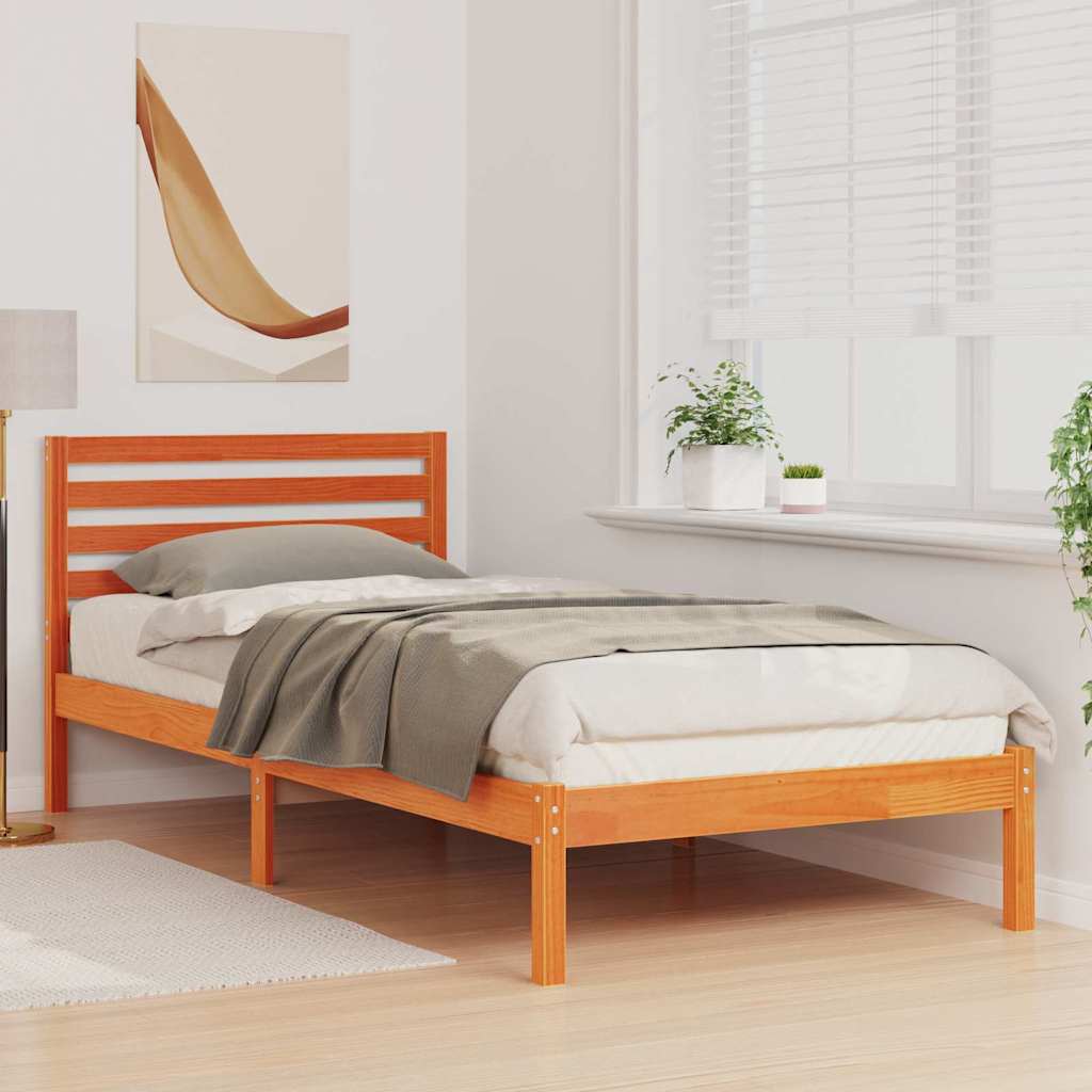 Bed Frame with Headboard Wax Brown 90 x 210 cm Solid Pine Wood