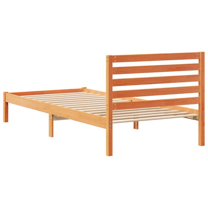 Bed Frame with Headboard Wax Brown 90 x 210 cm Solid Pine Wood