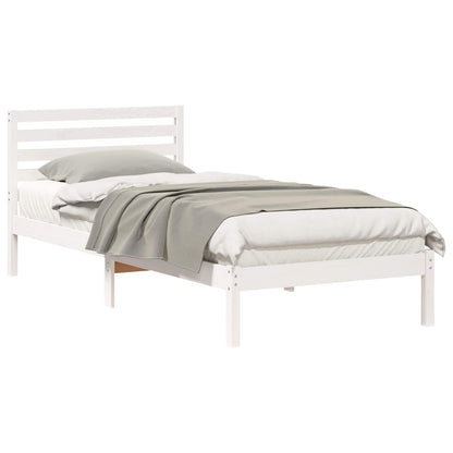 Bed Frame with Headboard White 100 x 210 cm Solid Pine Wood