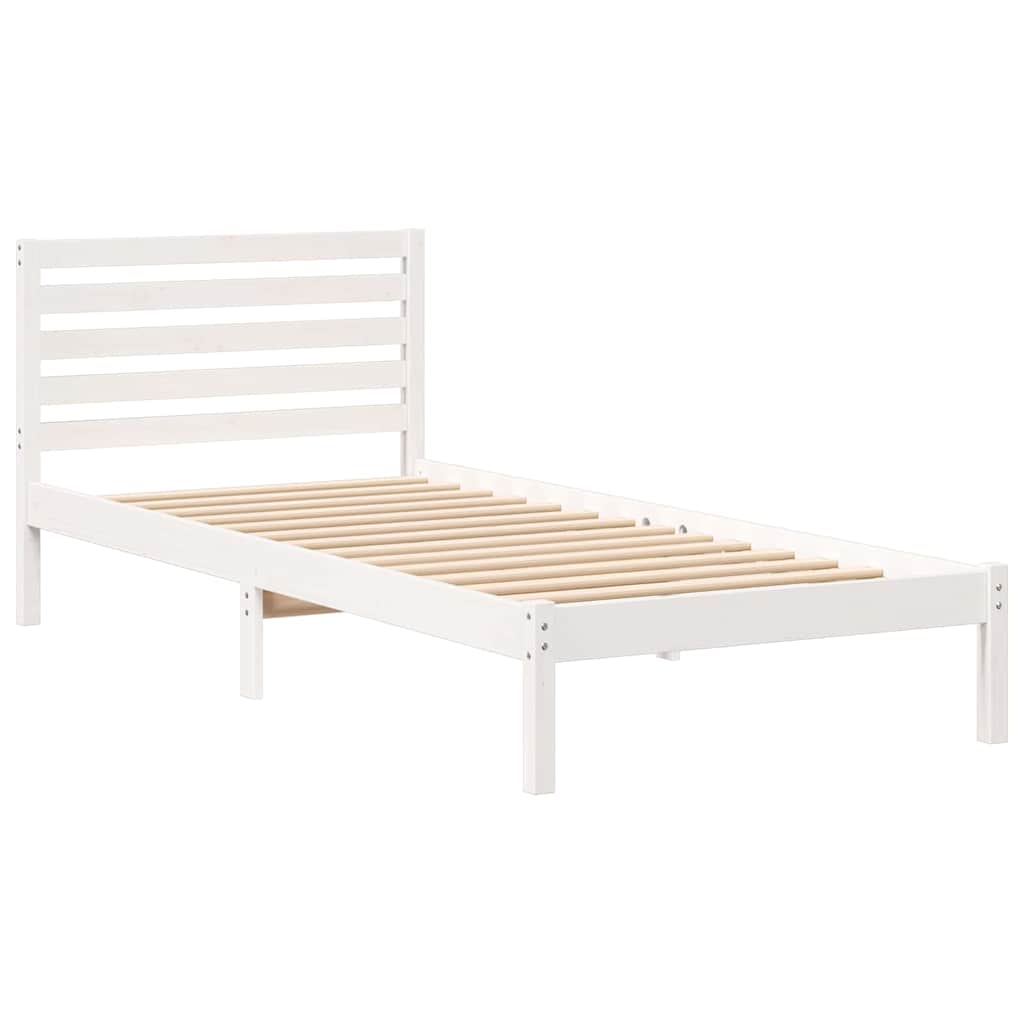 Bed Frame with Headboard White 100 x 210 cm Solid Pine Wood