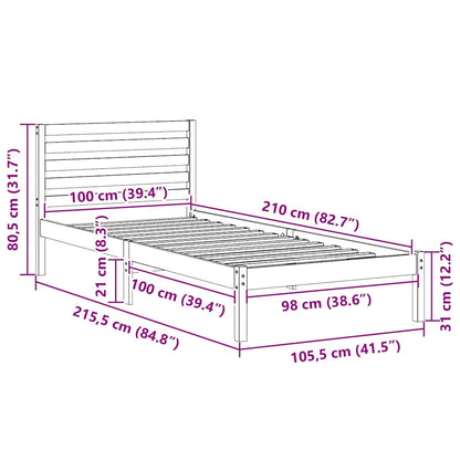 Bed Frame with Headboard White 100 x 210 cm Solid Pine Wood
